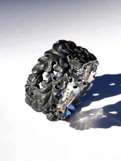 Whisper of the Ancient Oak Anthracite Diamond Sculptural Silver Ring