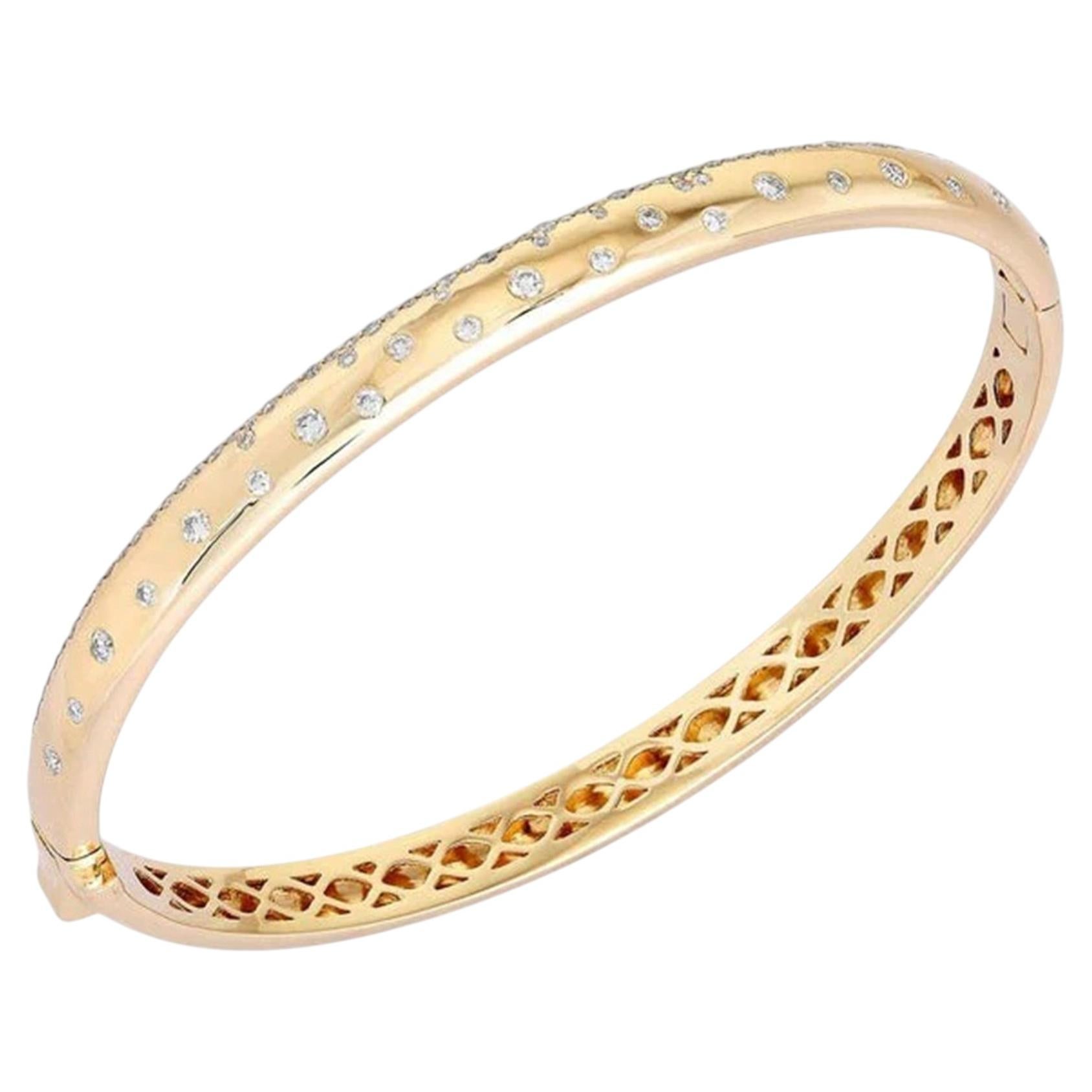 Whispering Stars 14K (or 18k upon request) Yellow Gold Lattice Diamond Bracelet For Sale
