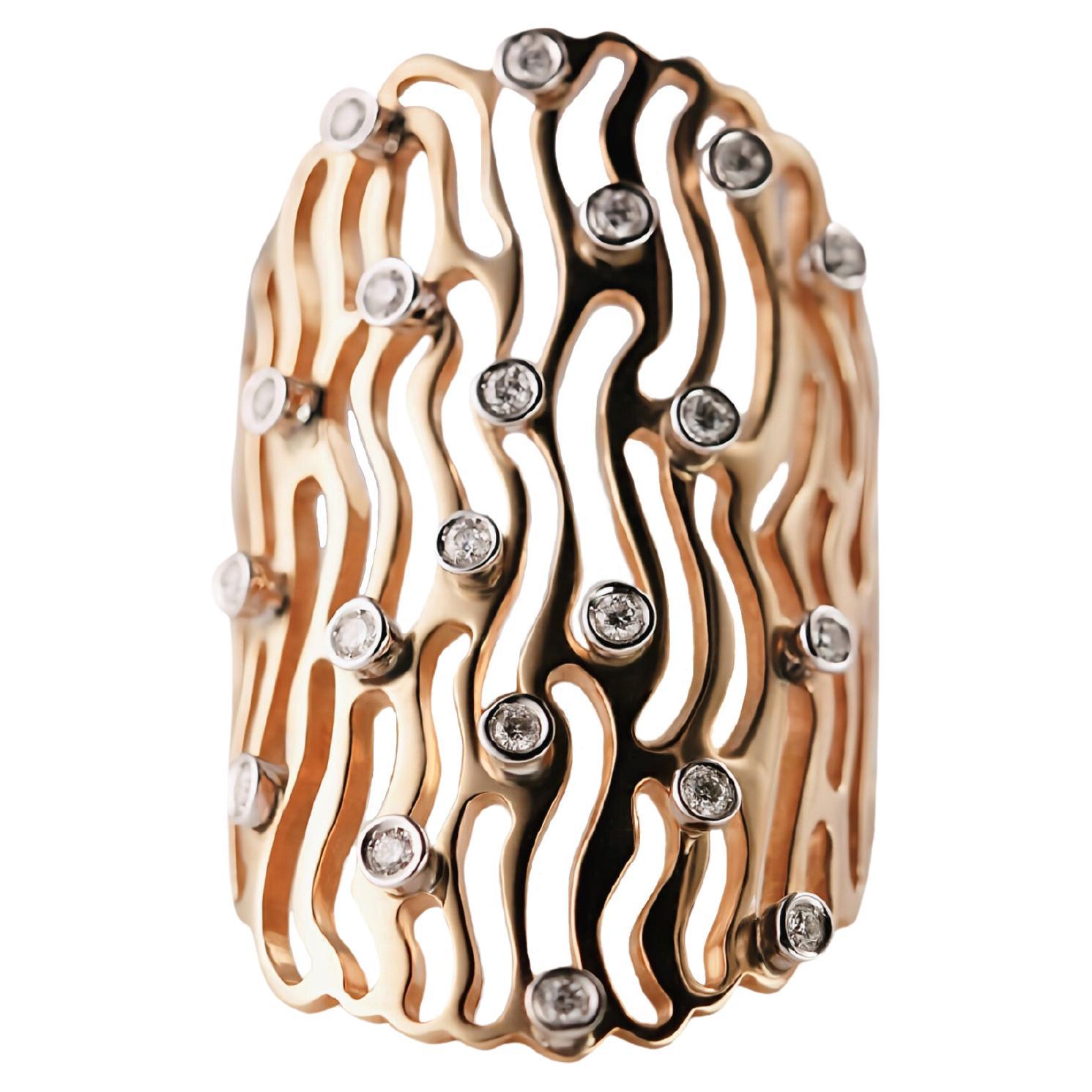 "Whispering Waters": 18kt Rose Gold Ring Featuring Brilliant White Diamonds For Sale