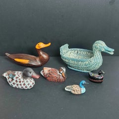 Whispers from the Pond - Curated Set of 6 Artisan Duck Figurines Ceramic & Wood