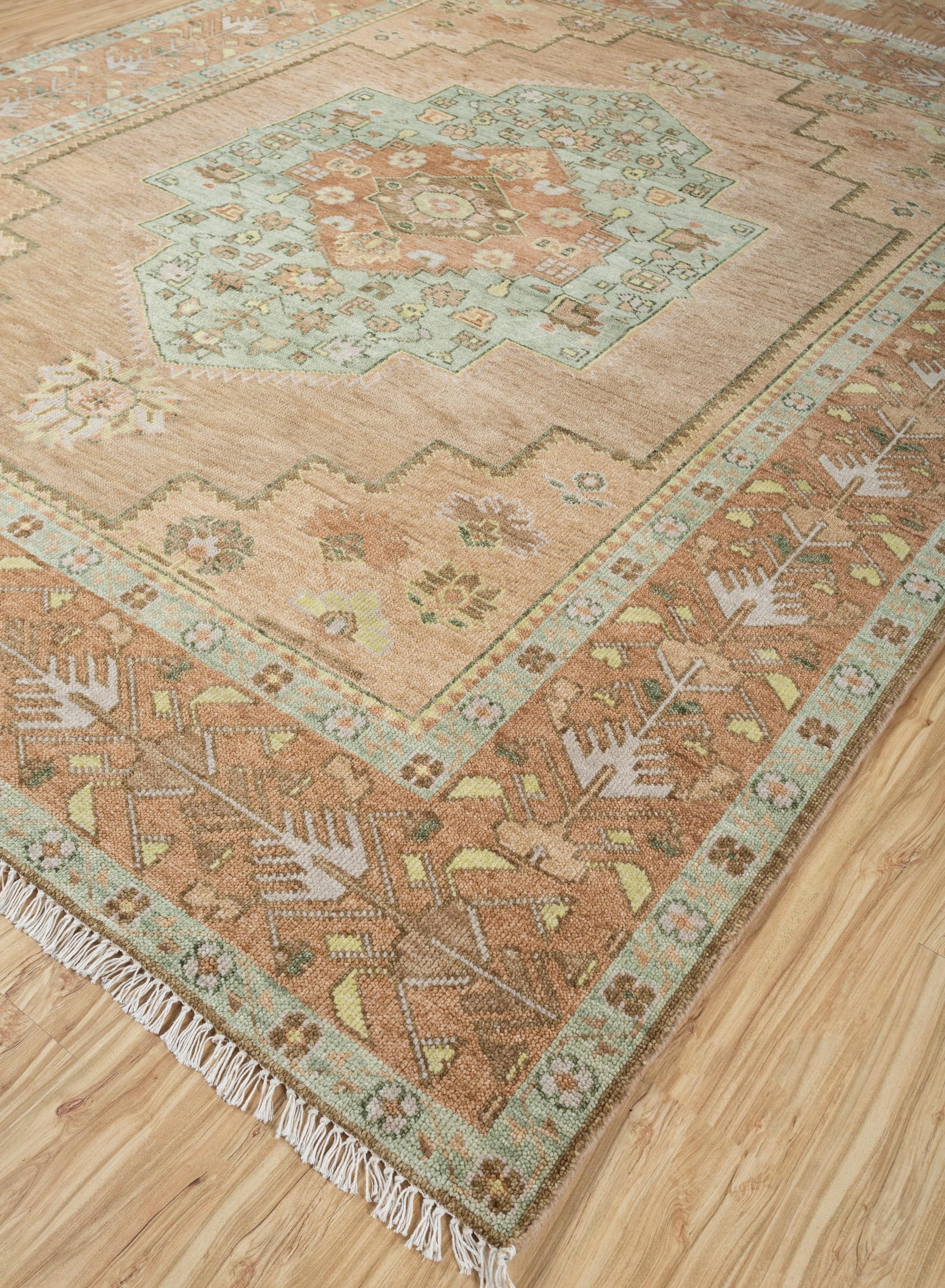 Indian Whispers of Ancestry Light Peach & Light Peach 300x420 cm Handknotted Rug For Sale