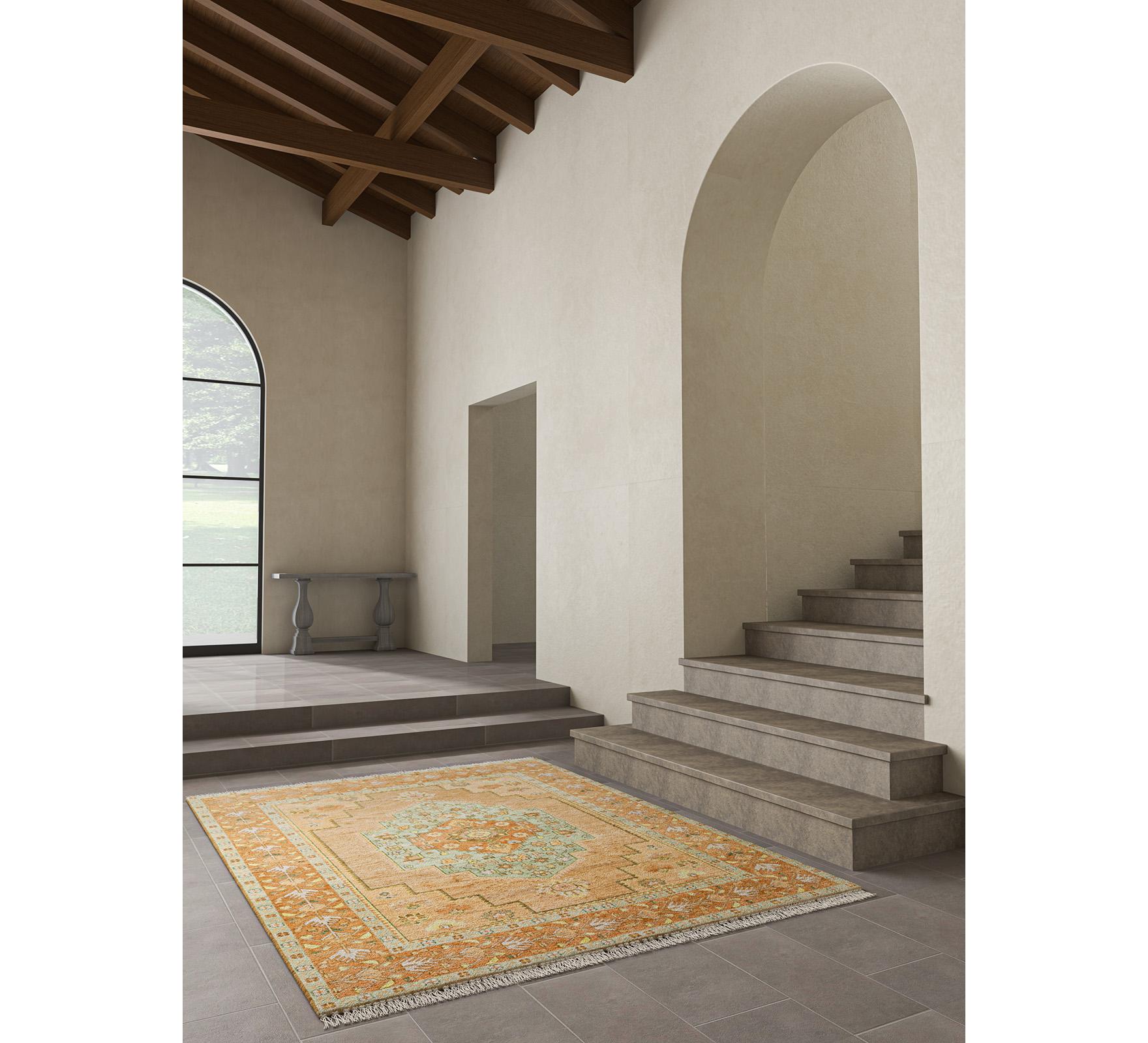 Hand-Knotted Whispers of Ancestry Light Peach & Light Peach 300x420 cm Handknotted Rug For Sale