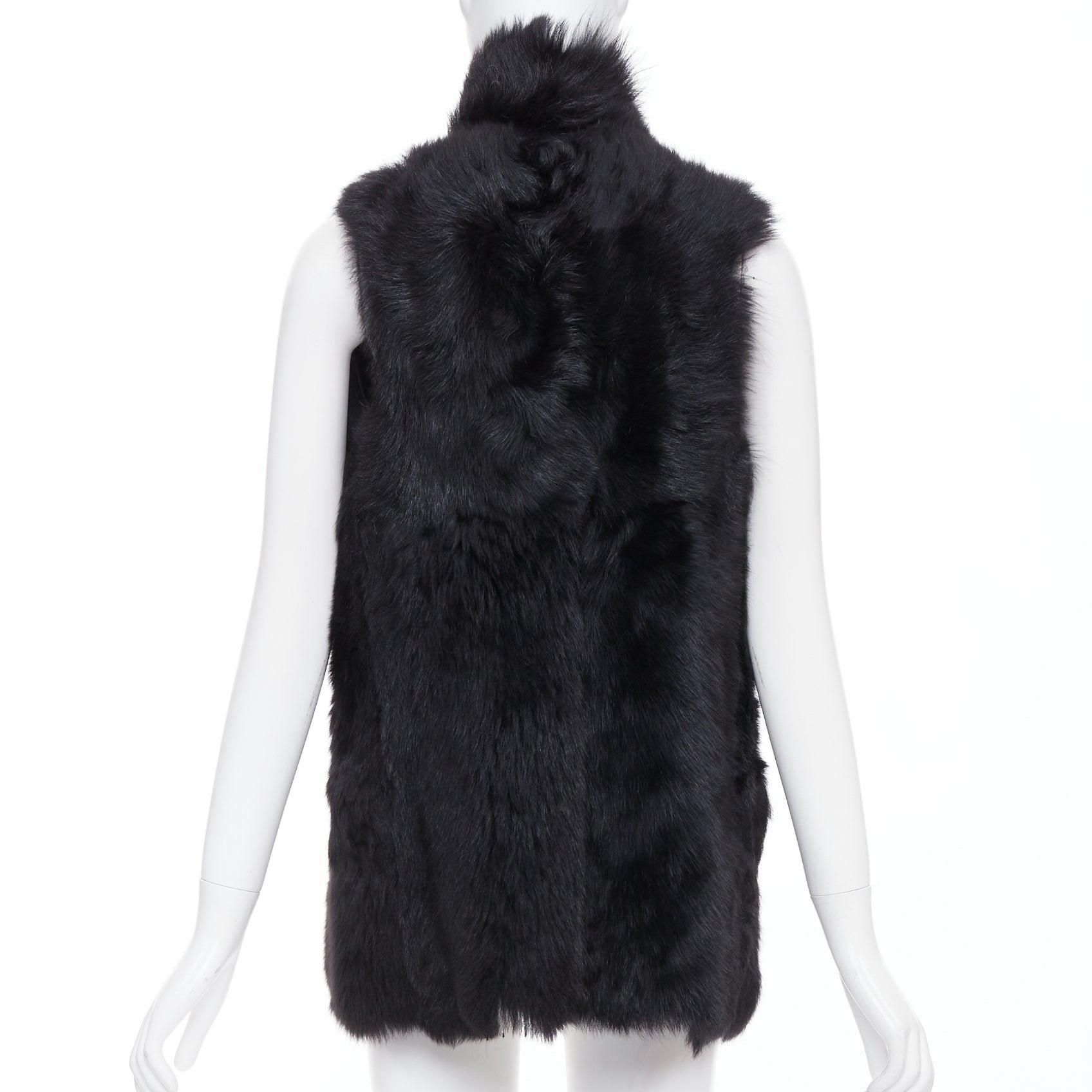 WHISTLES schwarz 100% Lammleder Pelz hohe Weste Jacke XS Damen im Angebot