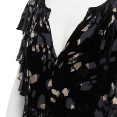 WHISTLES black velvet devore burn out spot ruffle plunge neck gown UK10 M