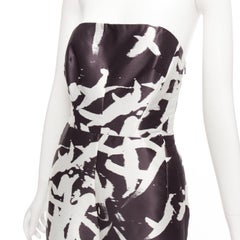 WHISTLES black white abstract print strapless back cut out wide jumpsuit UK10 M