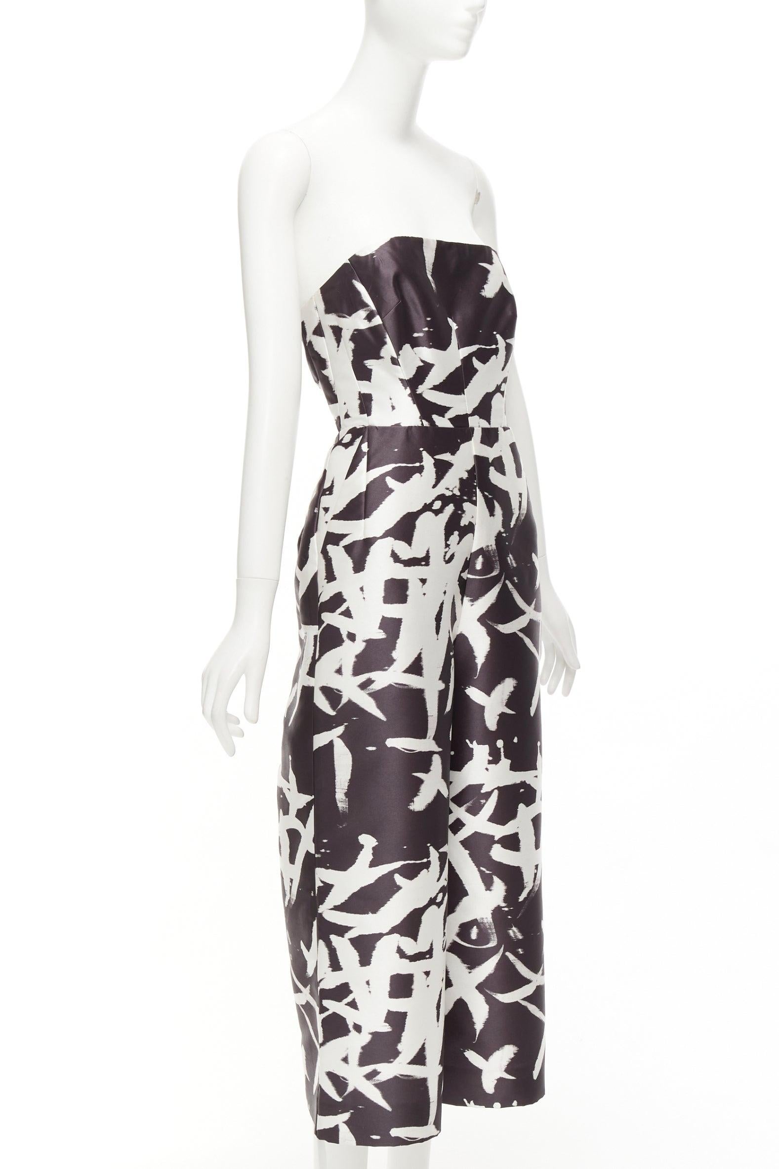 WHISTLES black white abstract print strapless back cut out wide jumpsuit UK10 M In Excellent Condition For Sale In Hong Kong, NT