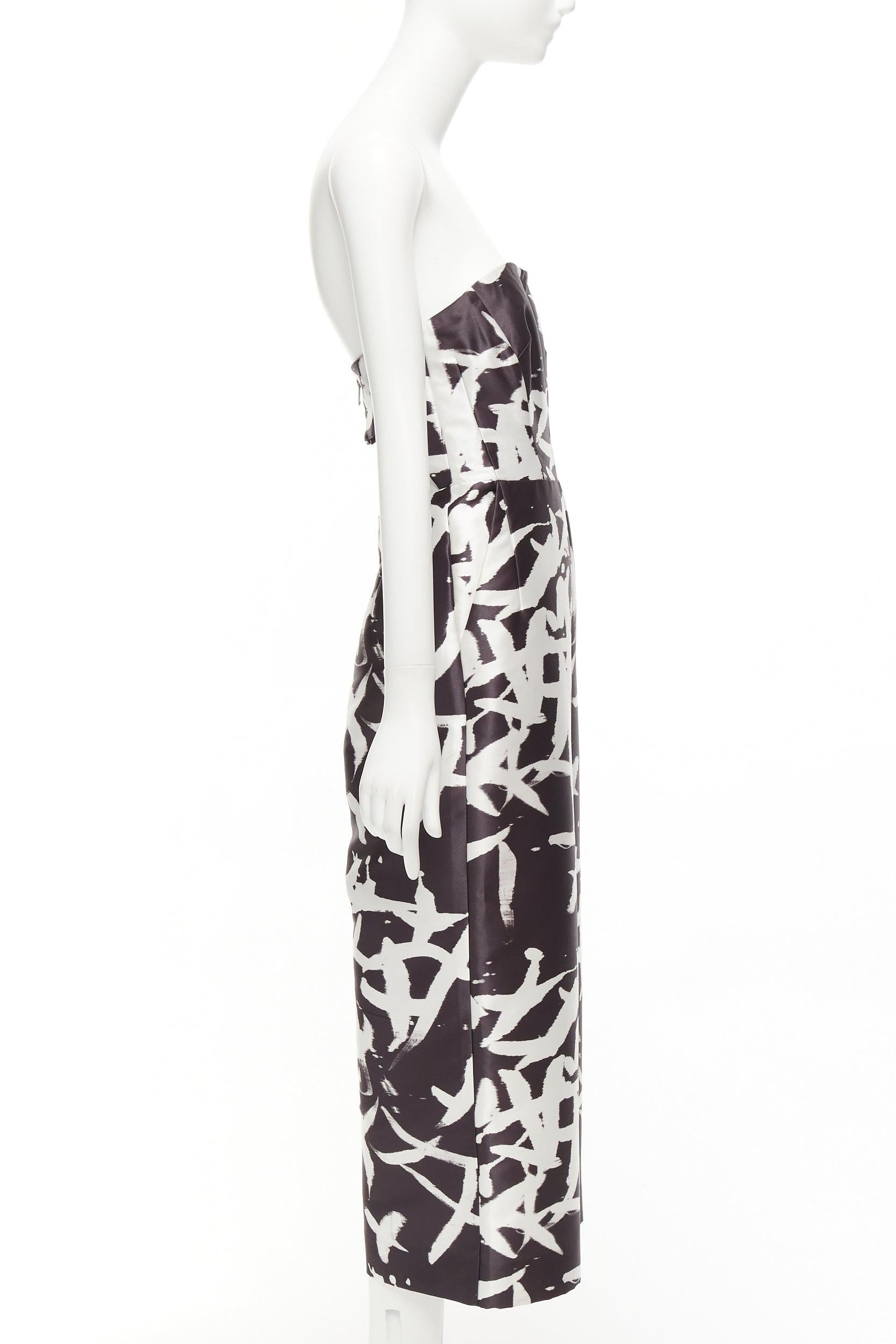Women's WHISTLES black white abstract print strapless back cut out wide jumpsuit UK10 M For Sale
