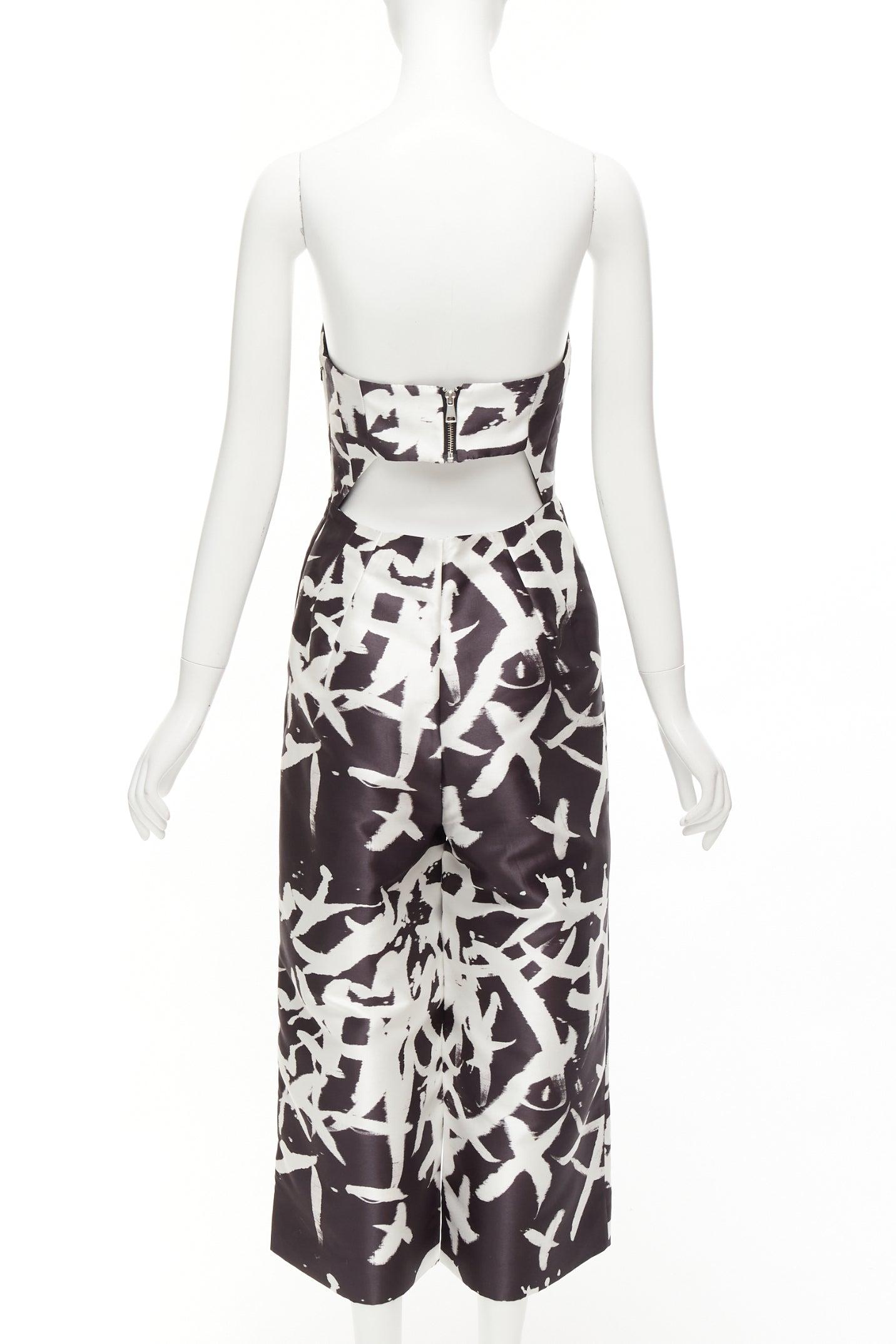 WHISTLES black white abstract print strapless back cut out wide jumpsuit UK10 M For Sale 1