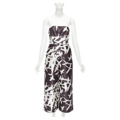 WHISTLES black white abstract print strapless back cut out wide jumpsuit UK10 M