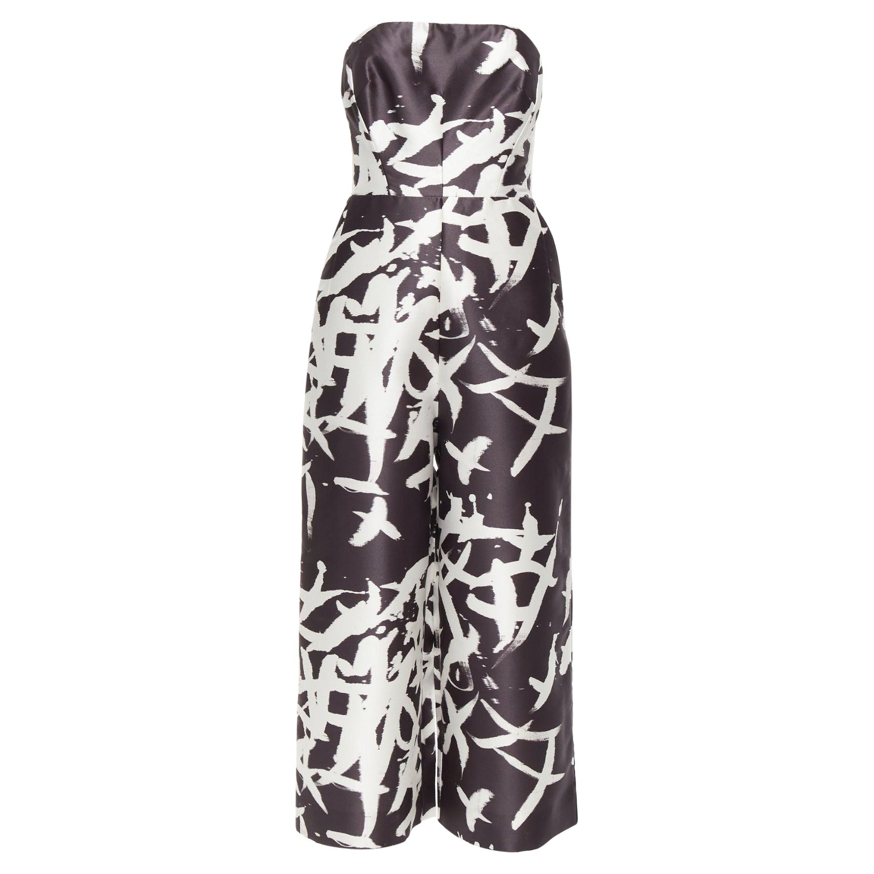 Whiting nero bianco con stampa astratta, senza spalline e con taglio sul retro, tuta ampia UK10 M.