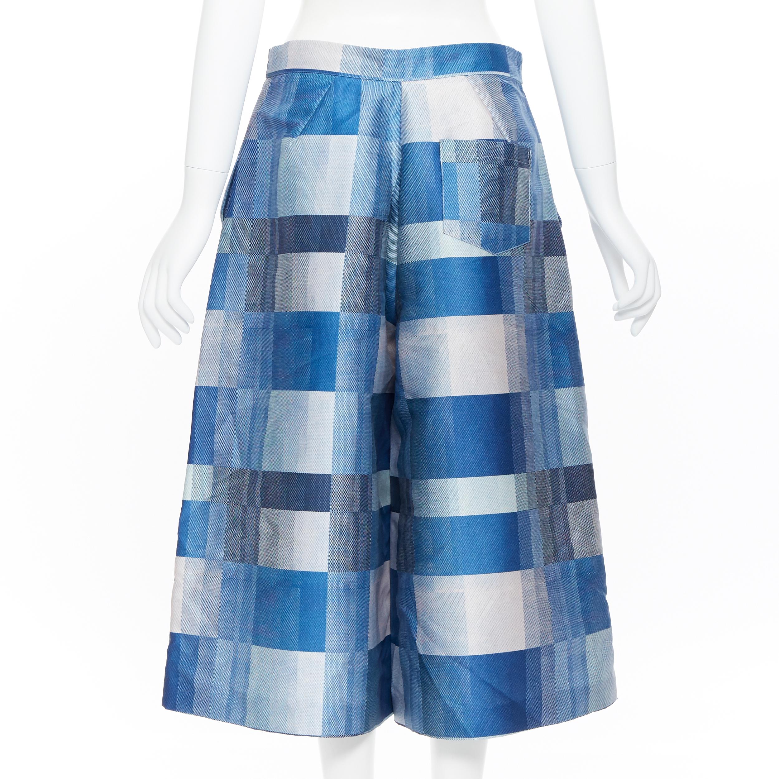 WHISTLES multi-sahde blue patchwork print wide leg flared culotte shorts US8 In Excellent Condition In Hong Kong, NT