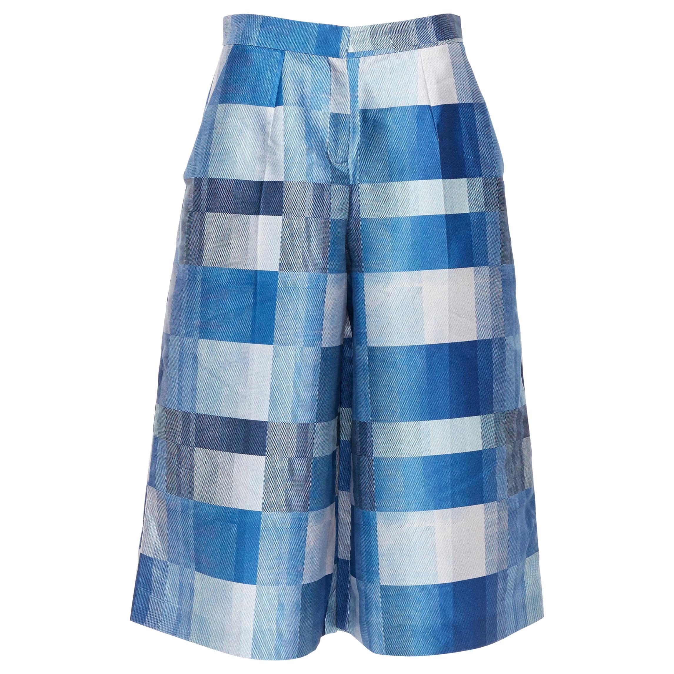 WHISTLES multi-sahde blue patchwork print wide leg flared culotte shorts US8