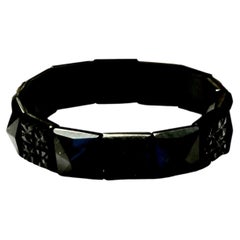 Whitby Jet Antique Victorian Stretch Panel Bracelet