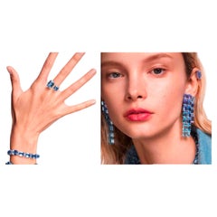 White 18 K Gold Vermeil & Natural Ruby Set, Ring, Bracelet & Earrings
