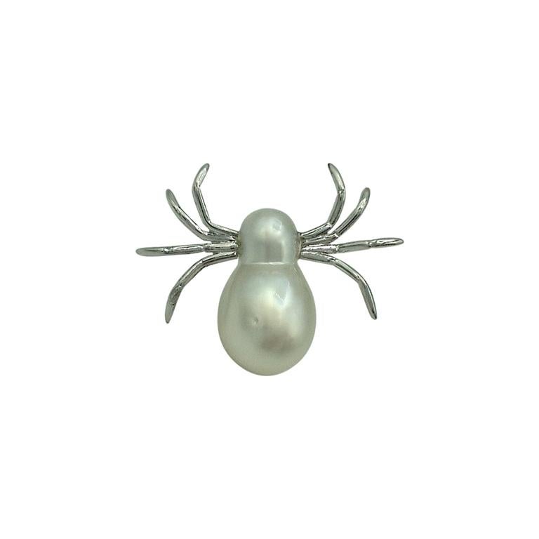 White 18 Karat White Gold Pearl Pin Spider Made in Italy