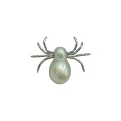 White 18 Karat White Gold Pearl Pin Spider Made in Italy