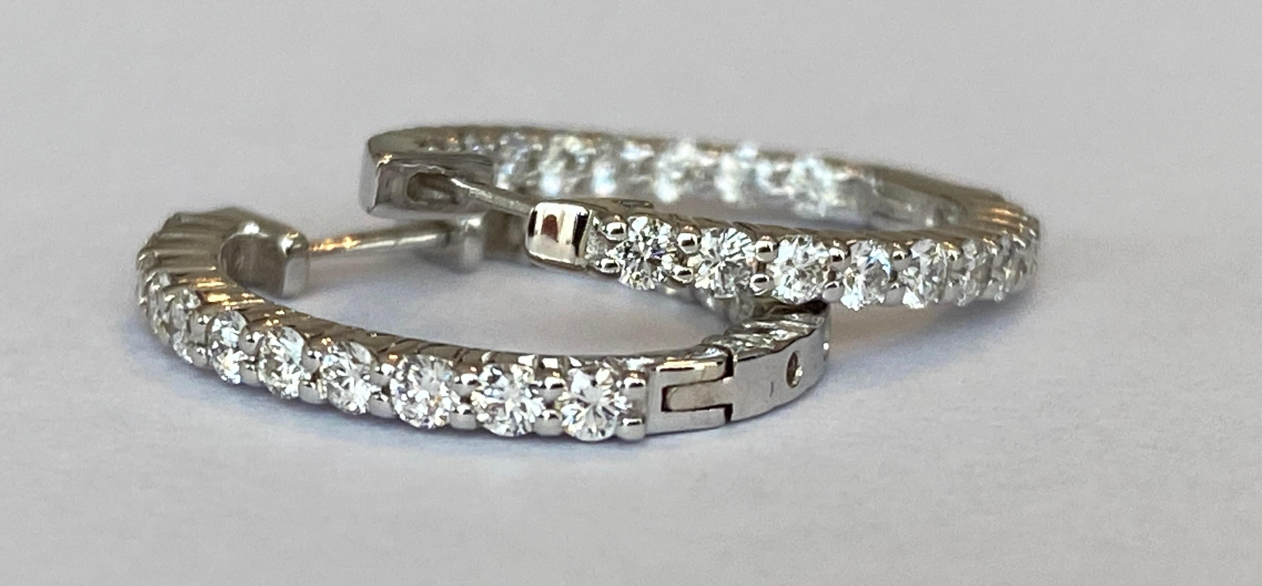 White 18 kt  Gold Huggies Hoop 1.00ct Diamond Earrings For Sale 3