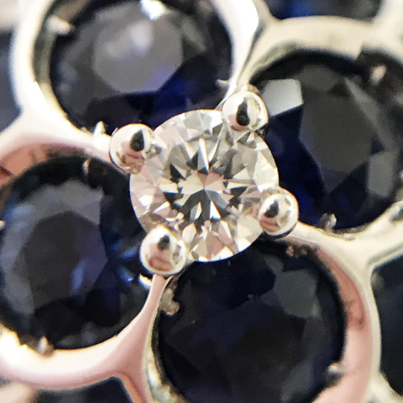 White 18 Karat Gold Ring Diamonds and Natural Blu Sapphire 5