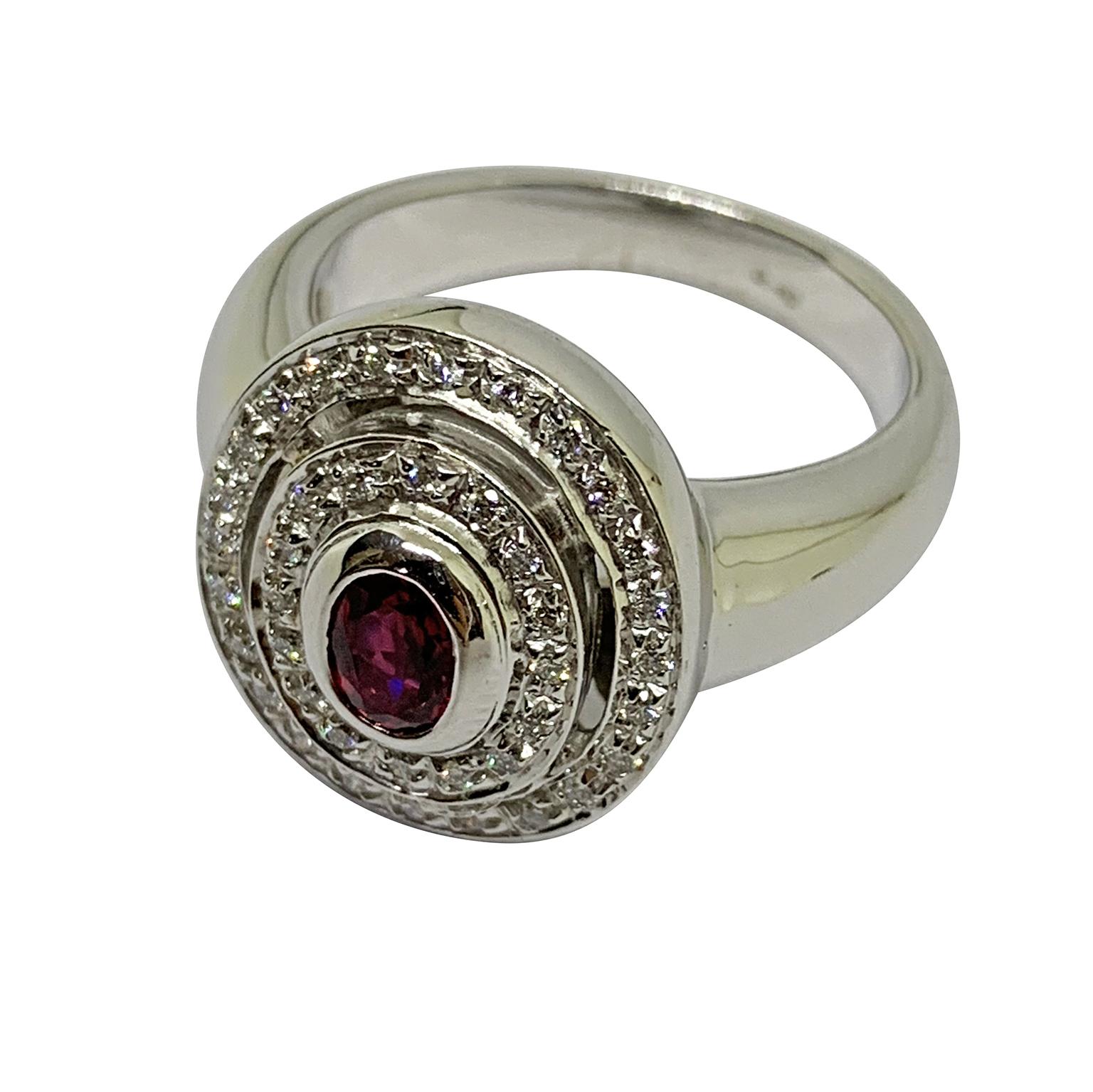 Oval Cut White 18 Karat Gold Ring Diamonds and Natural Ruby