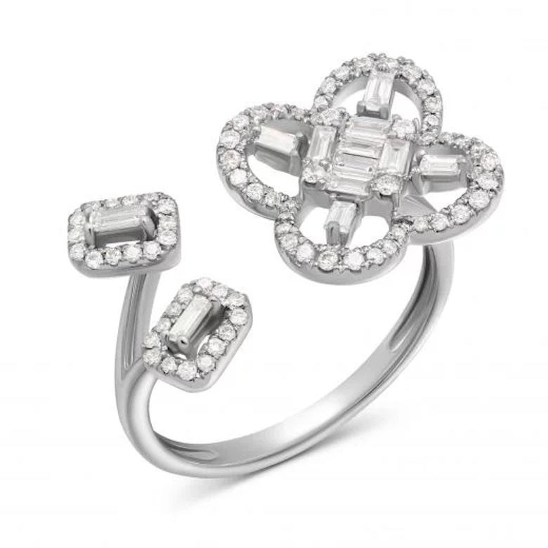 Taille ronde Bague fleur élégante en or blanc 18 carats et diamants pour elle en vente