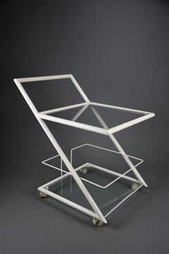 Carrello da bar e da servizio olandese modernista bianco degli anni '60