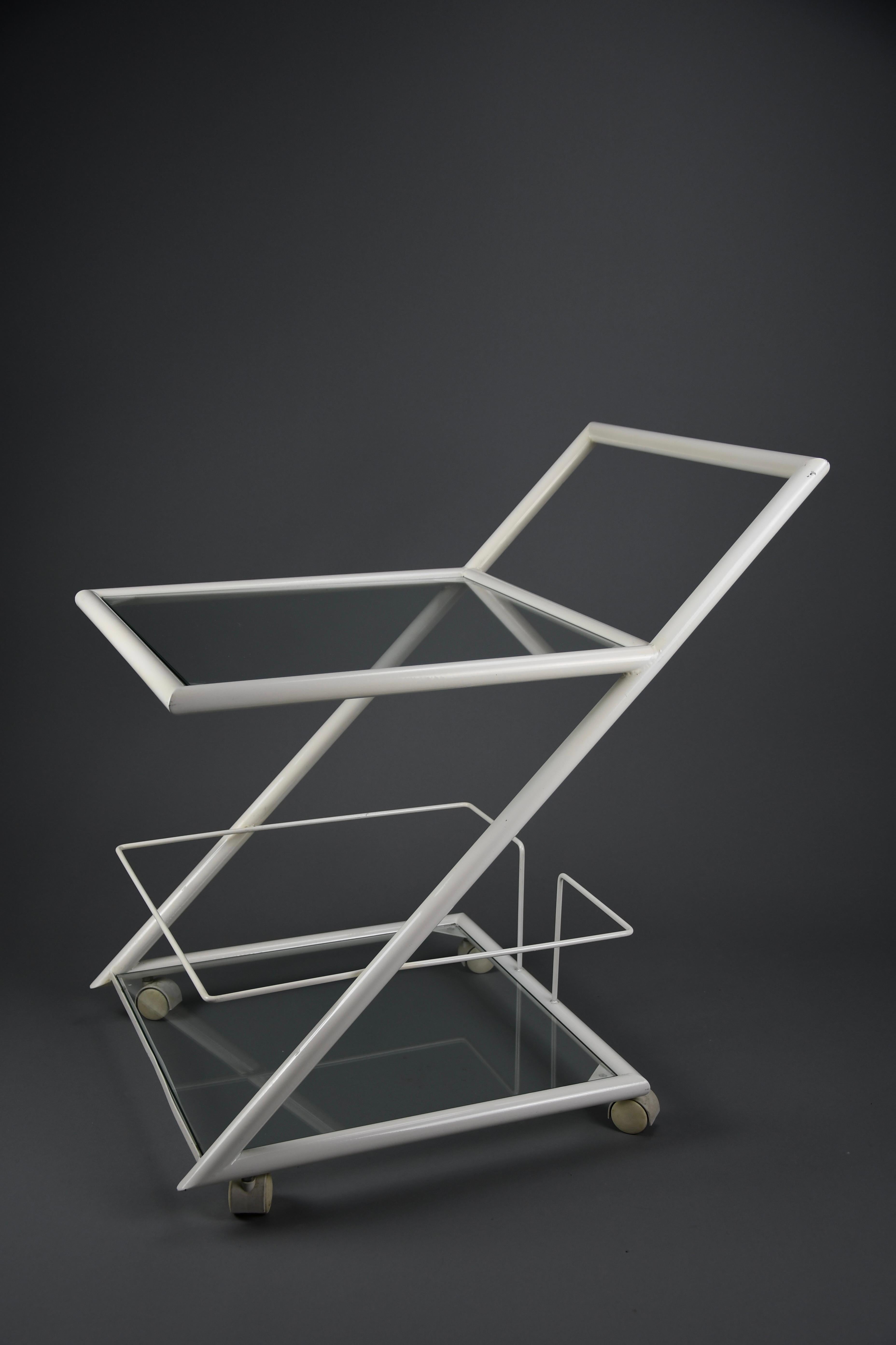 Metal White 1960s Dutch Modernist Serving / Bar Trolley For Sale