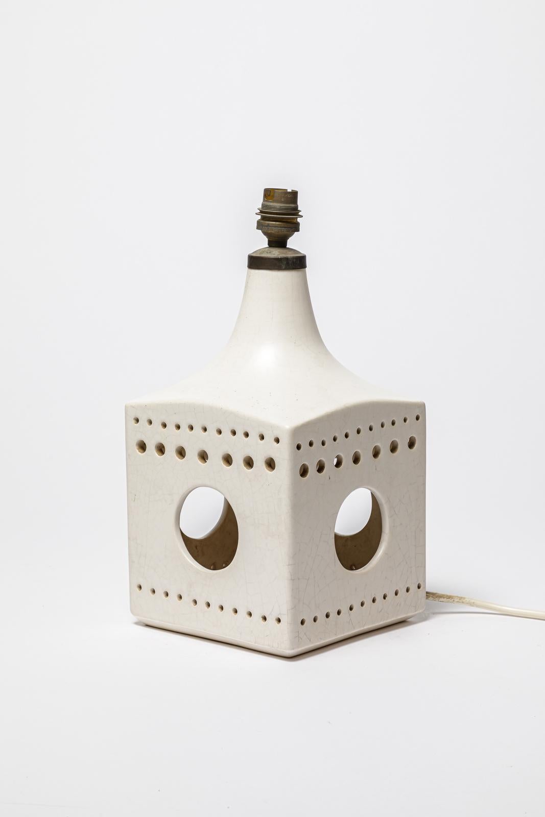 Mid-Century Modern White 20th century design ceramic table lamp by gres du marais 1970 27 cm For Sale