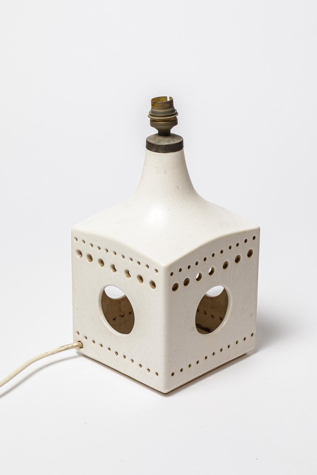 20th Century White 20th century design ceramic table lamp by gres du marais 1970 27 cm For Sale