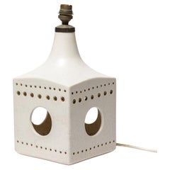 White 20th century design ceramic table lamp by gres du marais 1970 27 cm