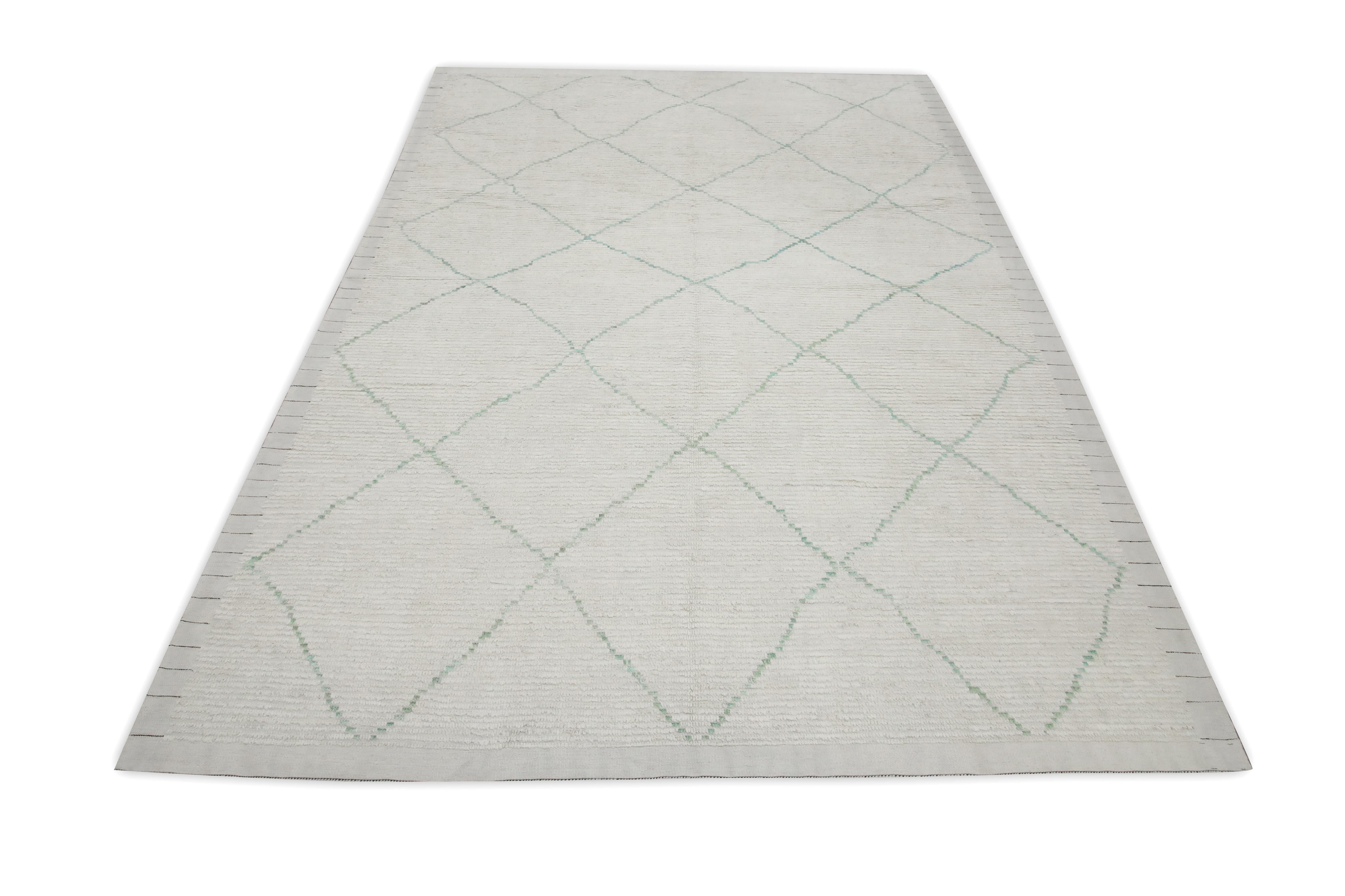 Contemporary White 21st Century Modern Moroccan Style Wool Rug 7'10