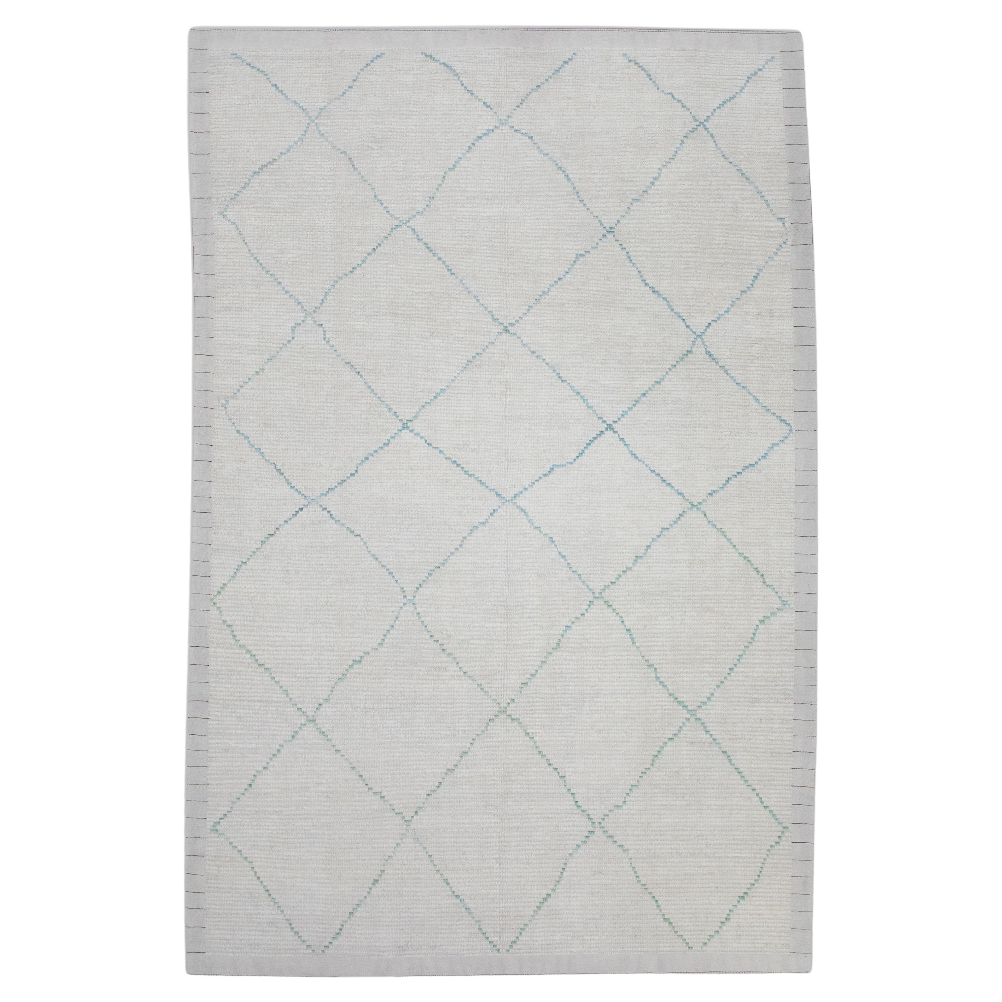 White 21st Century Modern Moroccan Style Wool Rug 7'10" X 11'3" For Sale