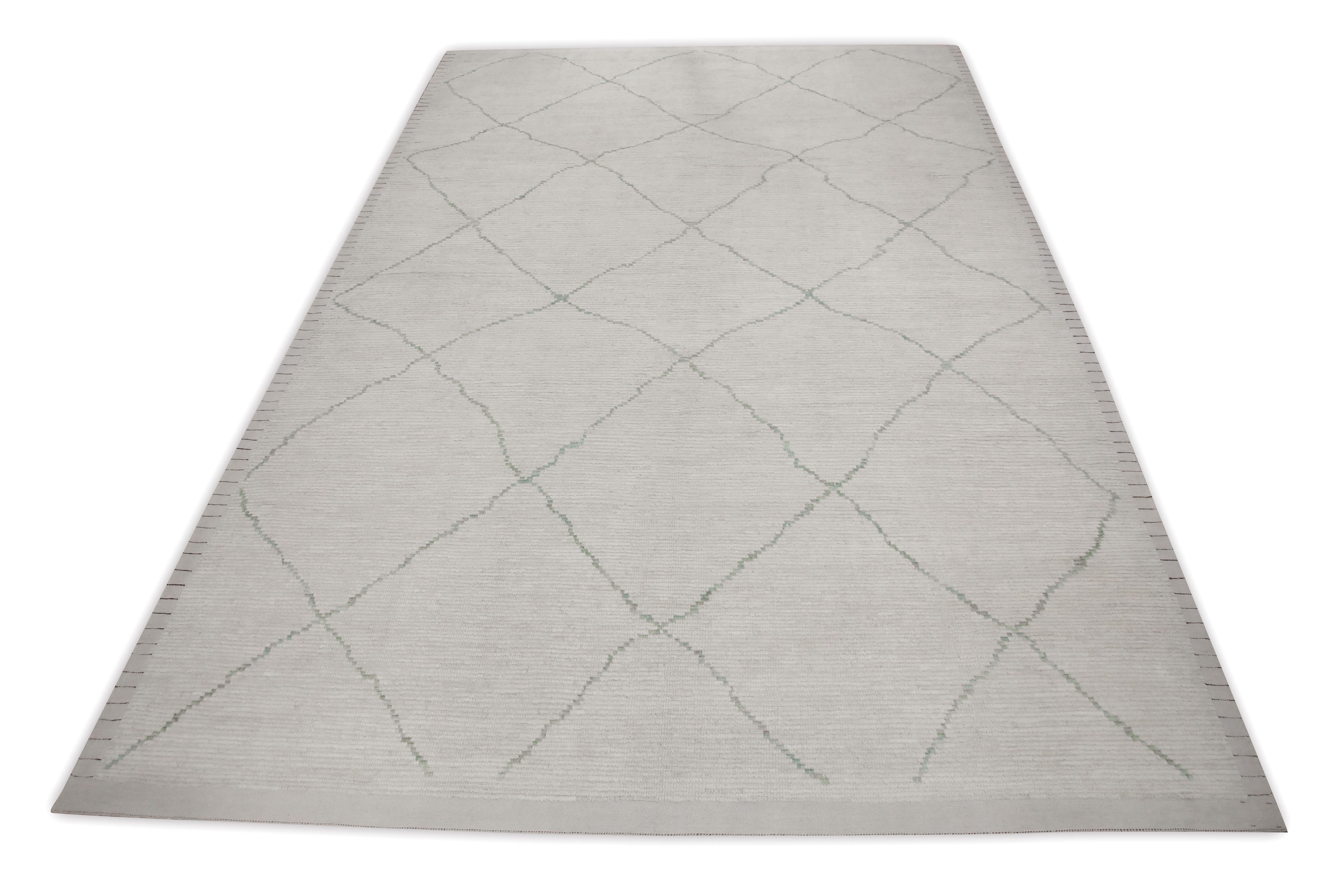 Contemporary White 21st Century Modern Moroccan Style Wool Rug 9'9