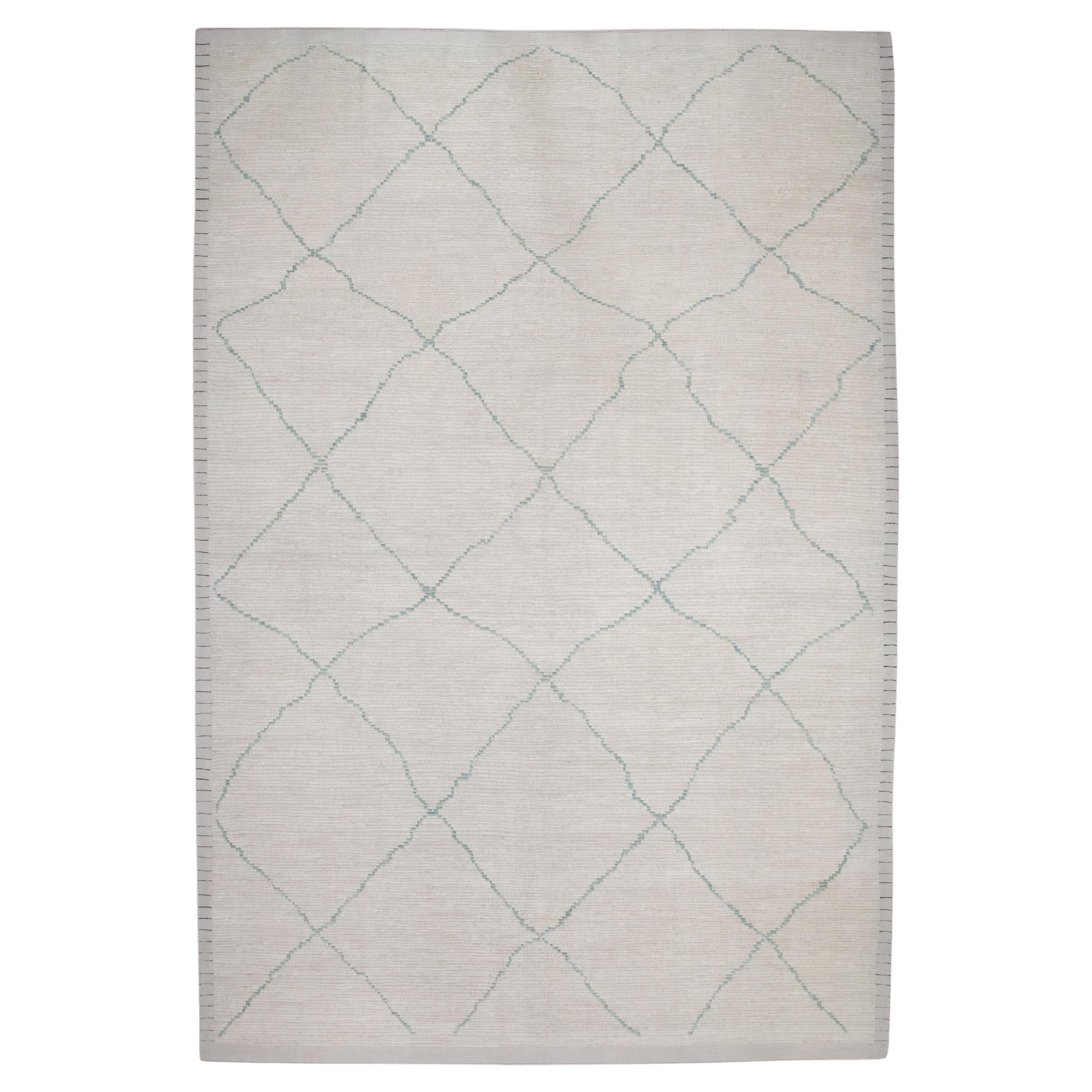 White 21st Century Modern Moroccan Style Wool Rug 9'9" X 14'4" For Sale