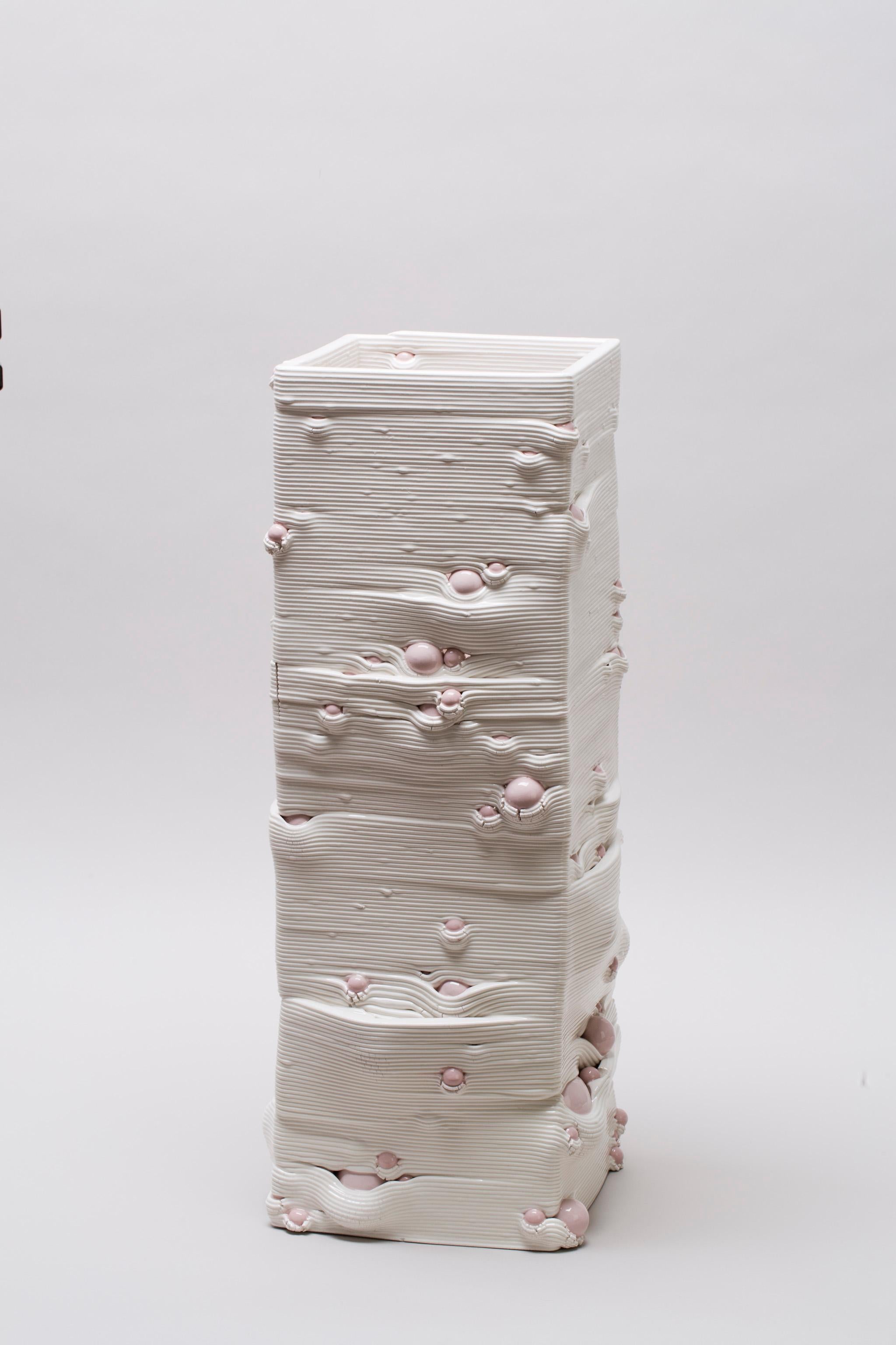 Weiße weiße 3D-gedruckte Keramik-Skulptur-Vase Italien Zeitgenössisch, 21. Jahrhundert (Italienisch) im Angebot