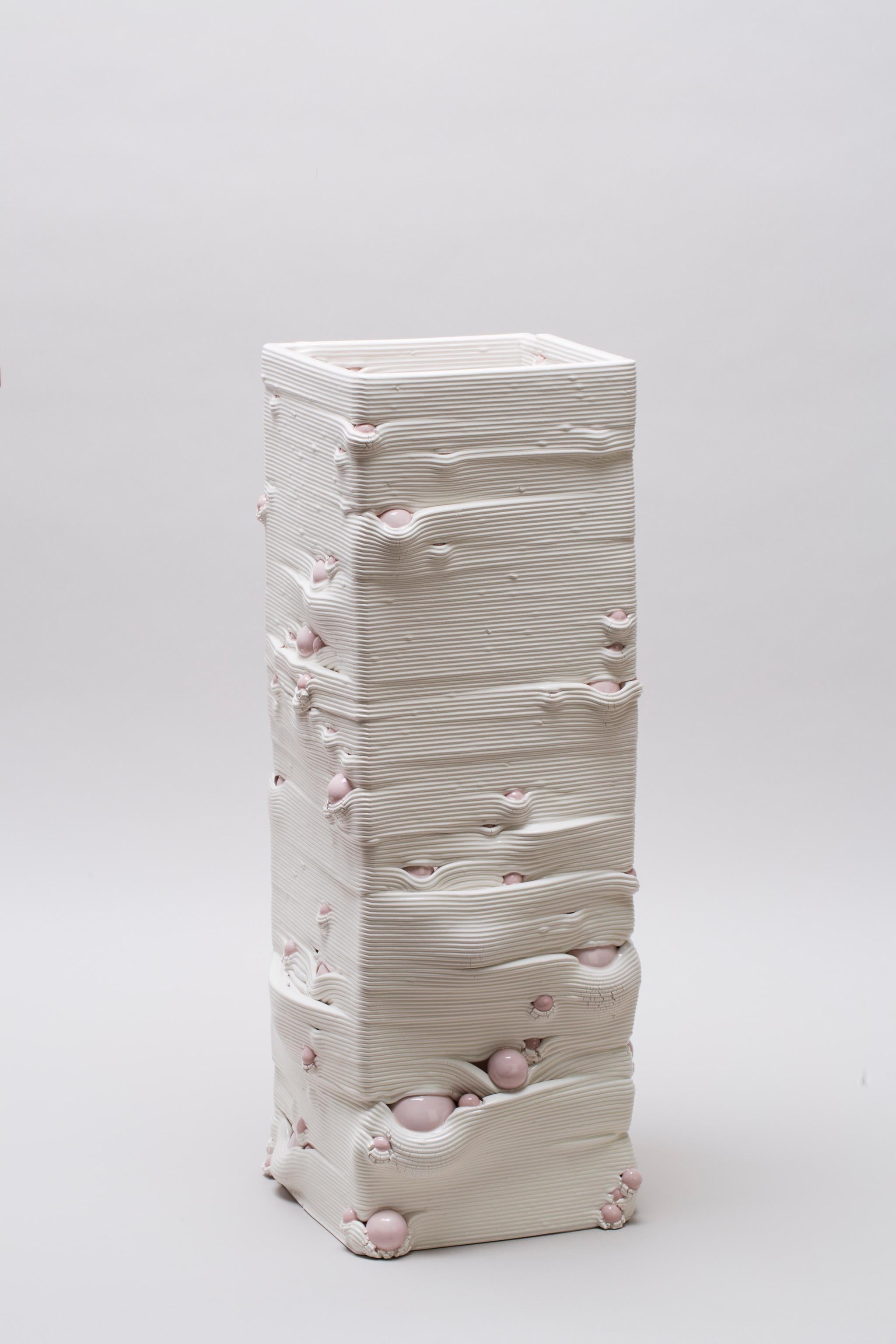Weiße weiße 3D-gedruckte Keramik-Skulptur-Vase Italien Zeitgenössisch, 21. Jahrhundert (21. Jahrhundert und zeitgenössisch) im Angebot