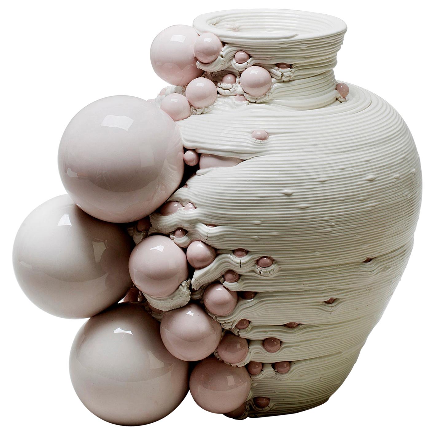 White 3D Printed Ceramic Sculptural Vase Italy Contemporary, 21st Century