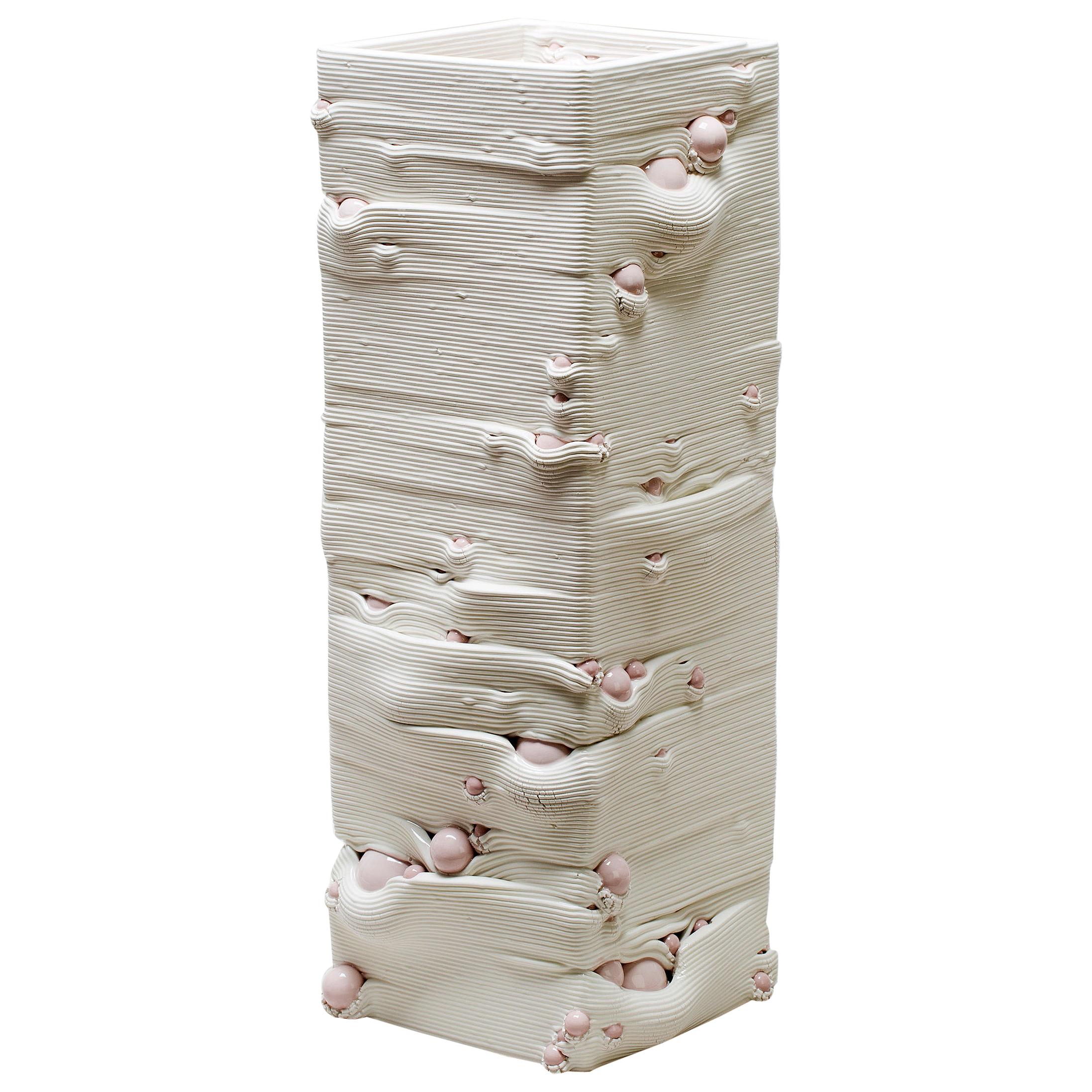 White 3D Printed Ceramic Sculptural Vase Italy Contemporary, 21st Century