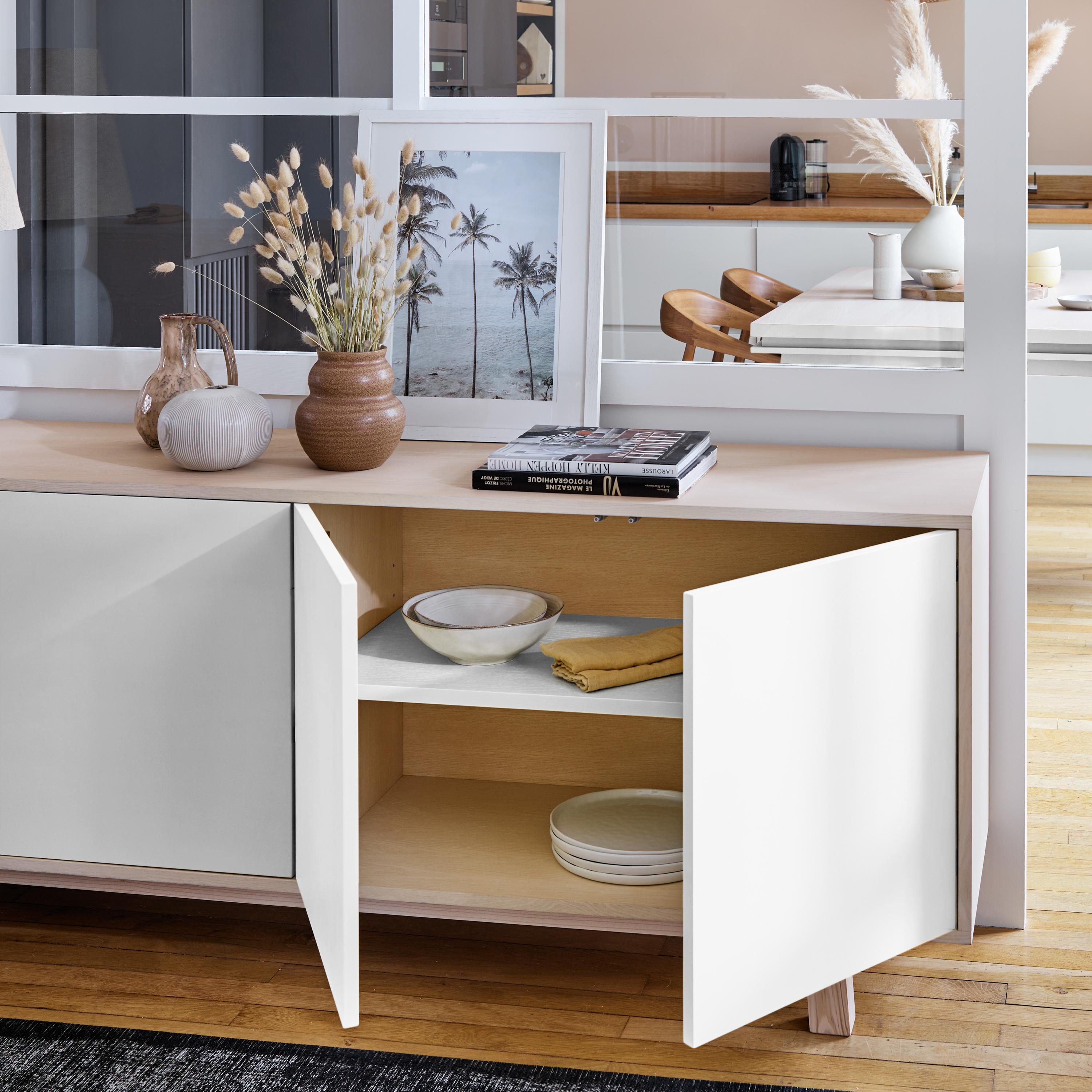 Scandinavian Modern White 4-Door Low Sideboard, Designed by Eric Gizard, Paris and Customizable For Sale