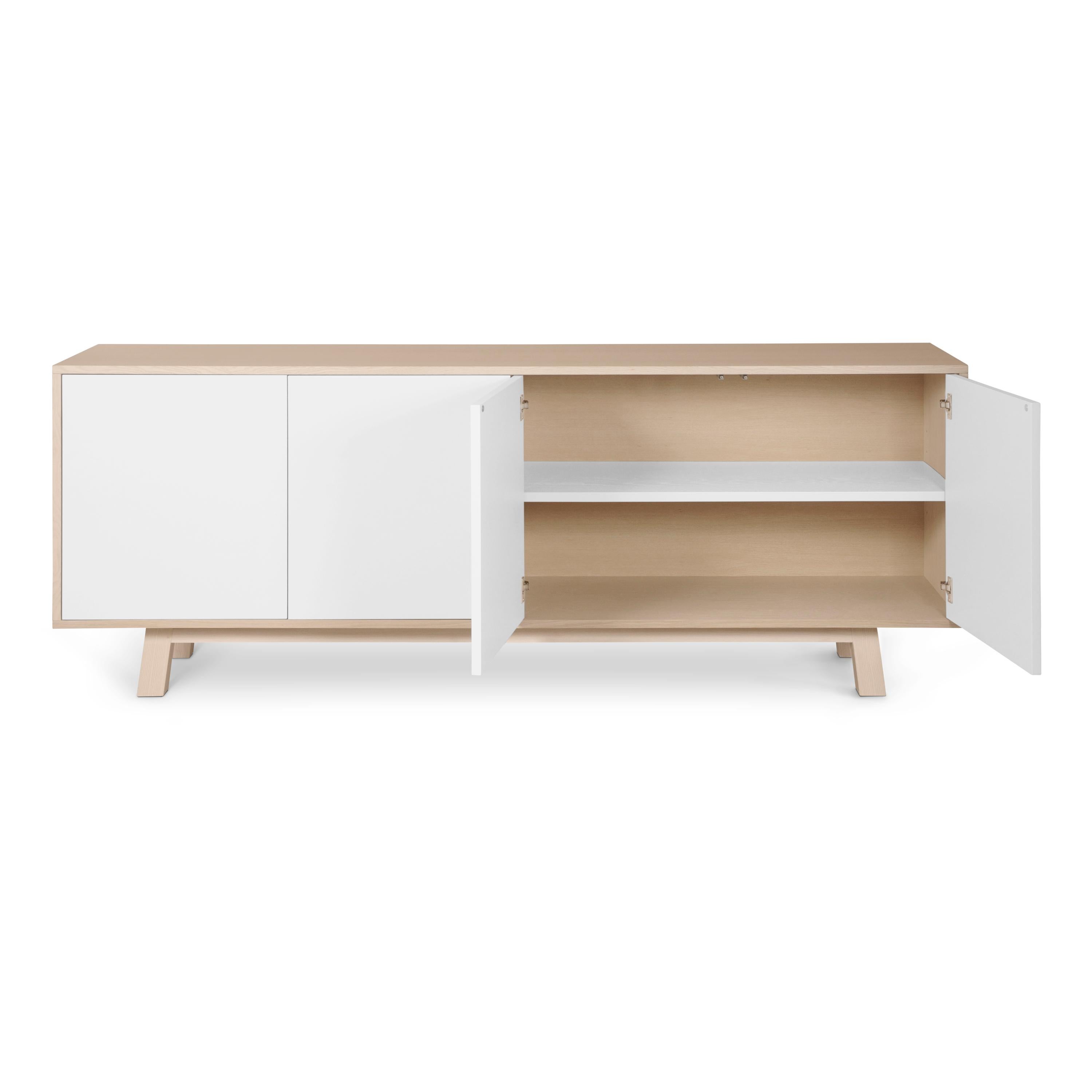 Lacquered White 4-Door Low Sideboard, Designed by Eric Gizard, Paris and Customizable For Sale