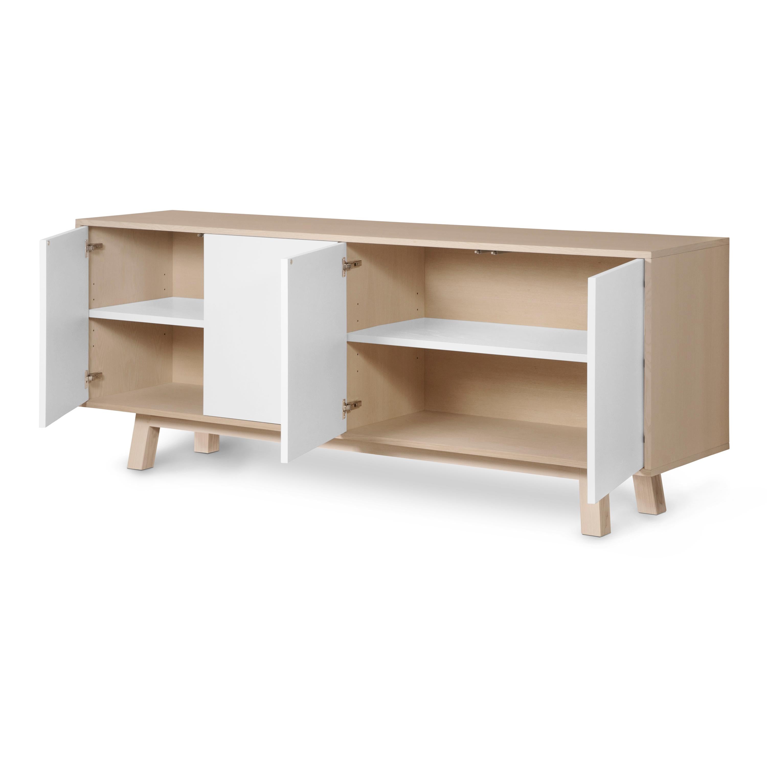 Contemporary White 4-Door Low Sideboard, Designed by Eric Gizard, Paris and Customizable For Sale