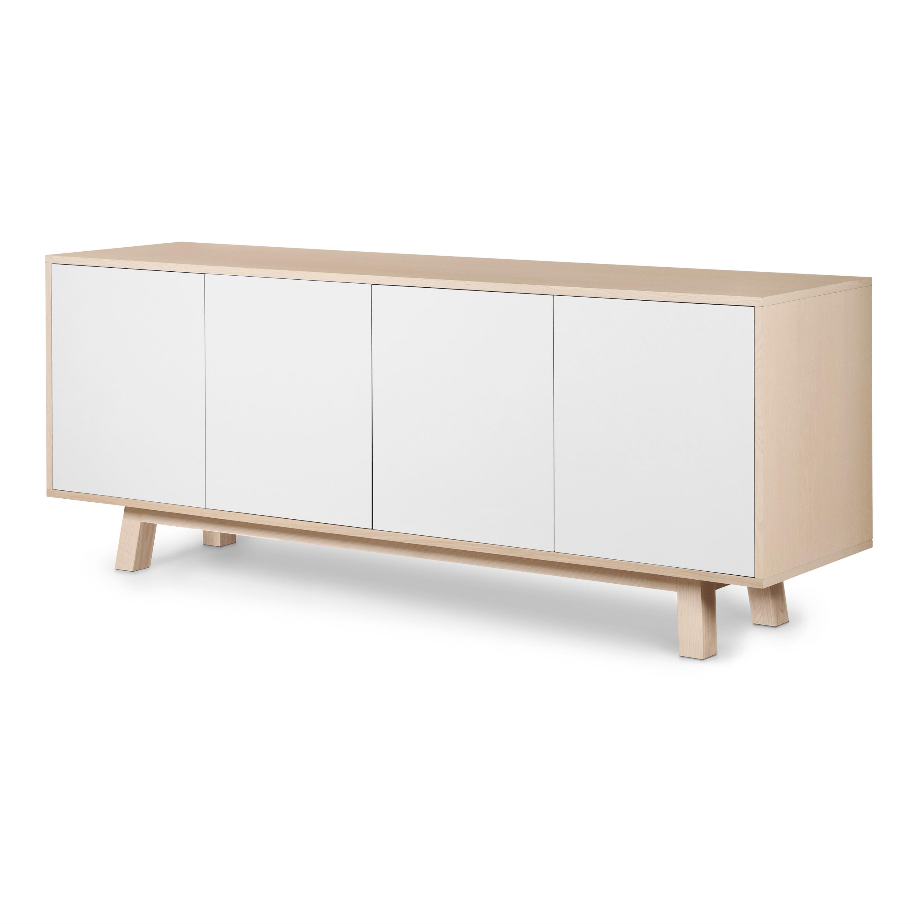 Ash White 4-Door Low Sideboard, Designed by Eric Gizard, Paris and Customizable For Sale