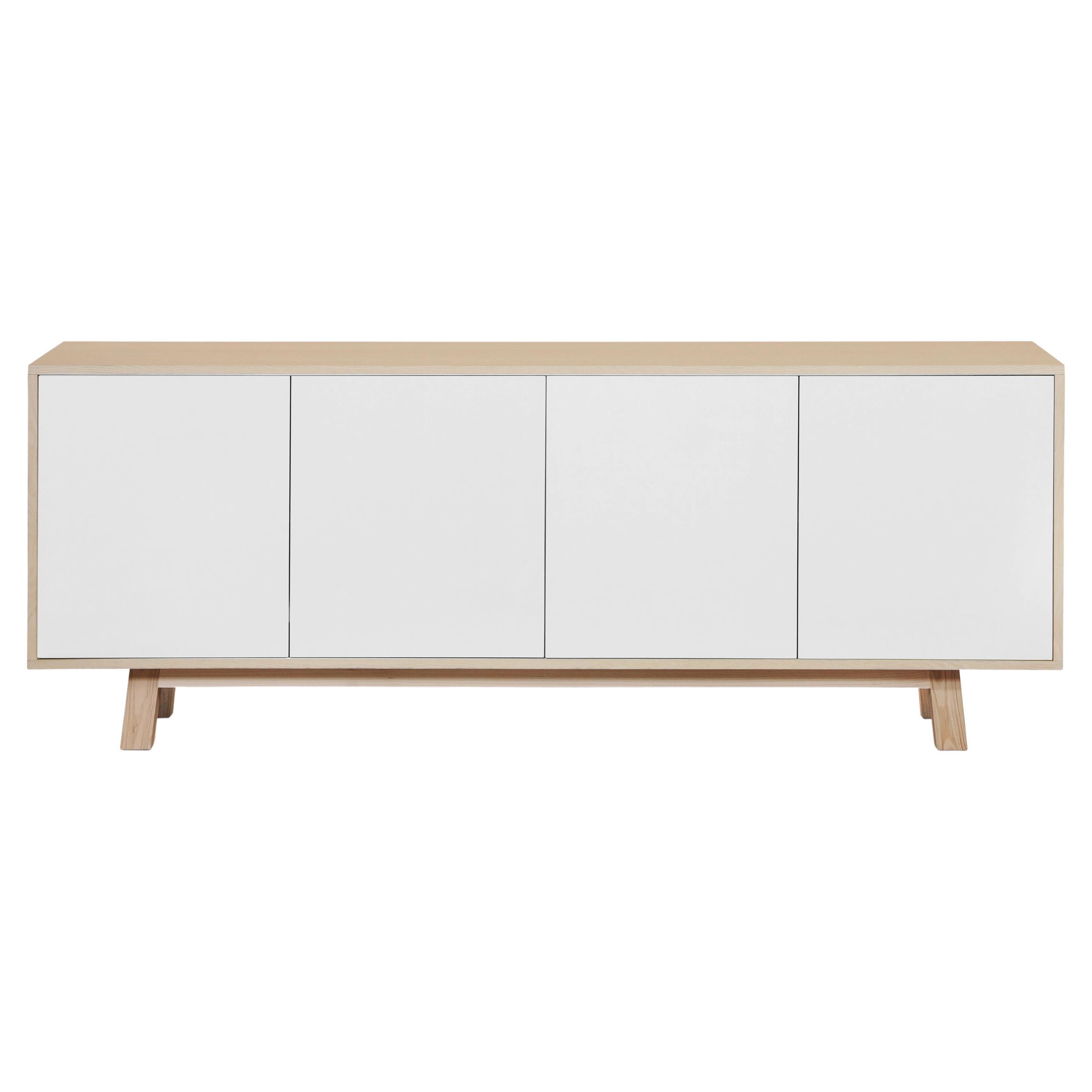 White 4-Door Low Sideboard, Designed by Eric Gizard, Paris and Customizable For Sale
