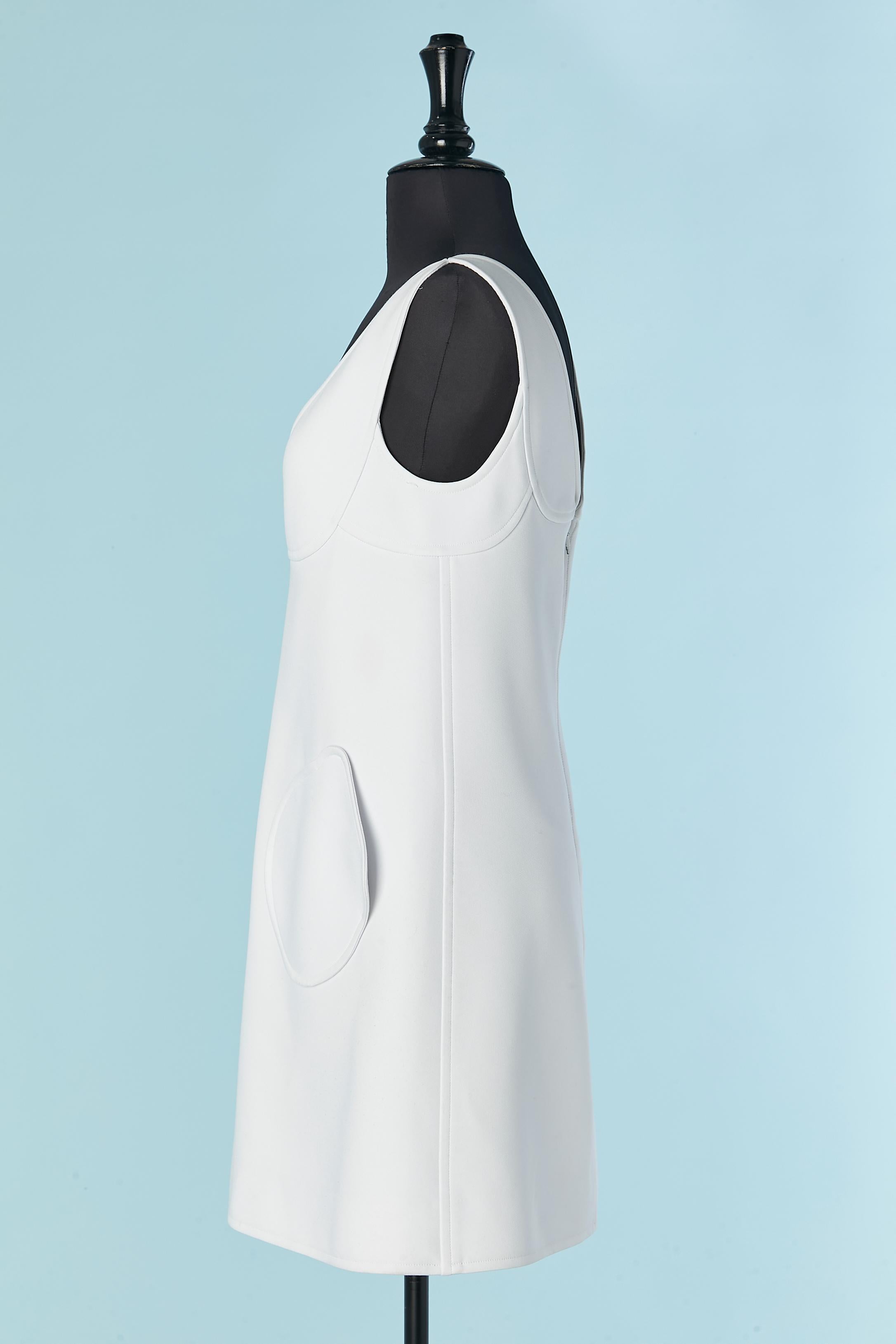 Gray White A Line sleeveless dress with cut-work COURRÈGES For Sale