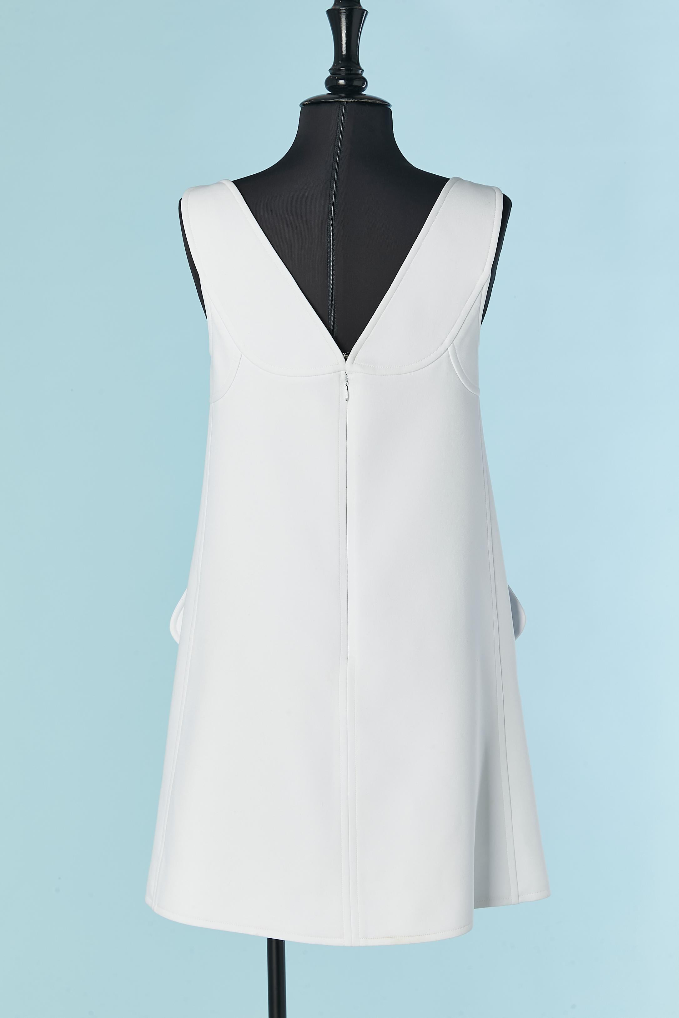 White A Line sleeveless dress with cut-work COURRÈGES In Good Condition For Sale In Saint-Ouen-Sur-Seine, FR