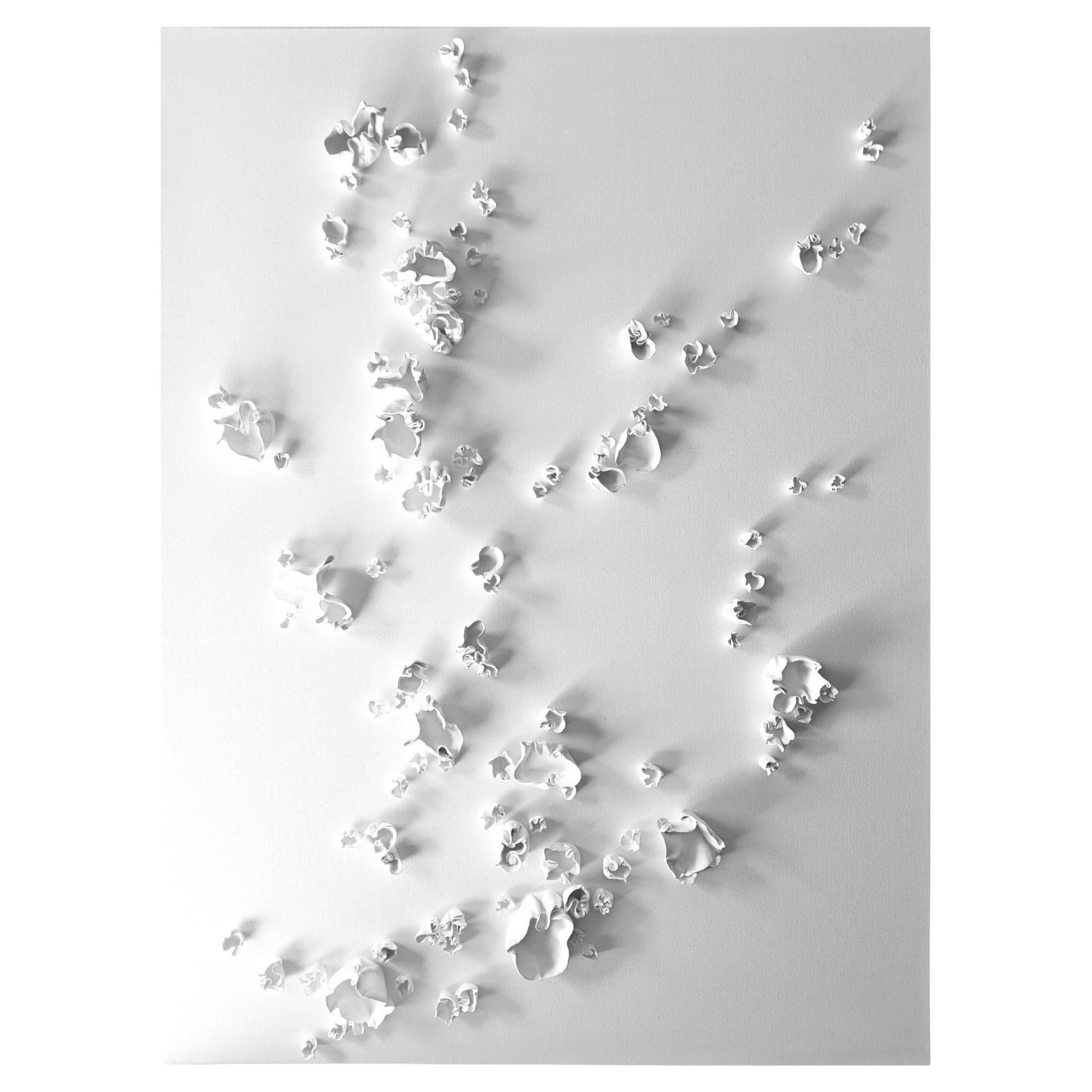 White Abstract 3D Wall Sculpture: Organic Modern Canvas Art.