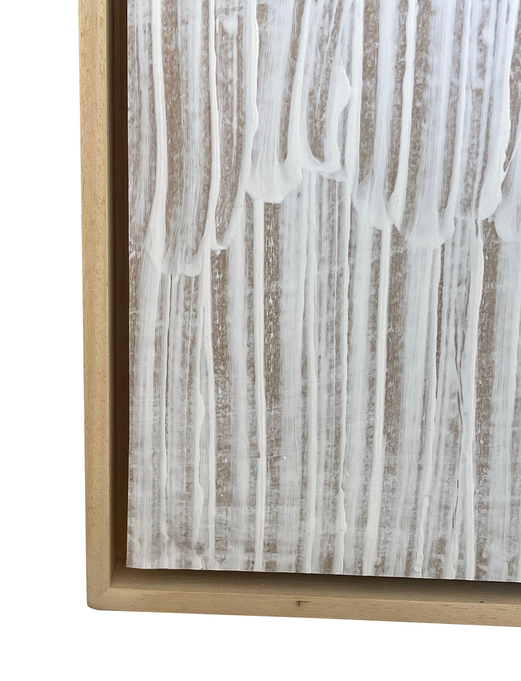 Contemporary French extra extra large abstract.
White acrylic strokes applied to natural colored paper.
Shadow framed in natural wood.
Signed on the back by Alexander Clanys.
    