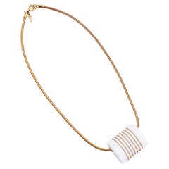 White Acrylic Barrel Choker Necklace By Crown Trifari, 1960s