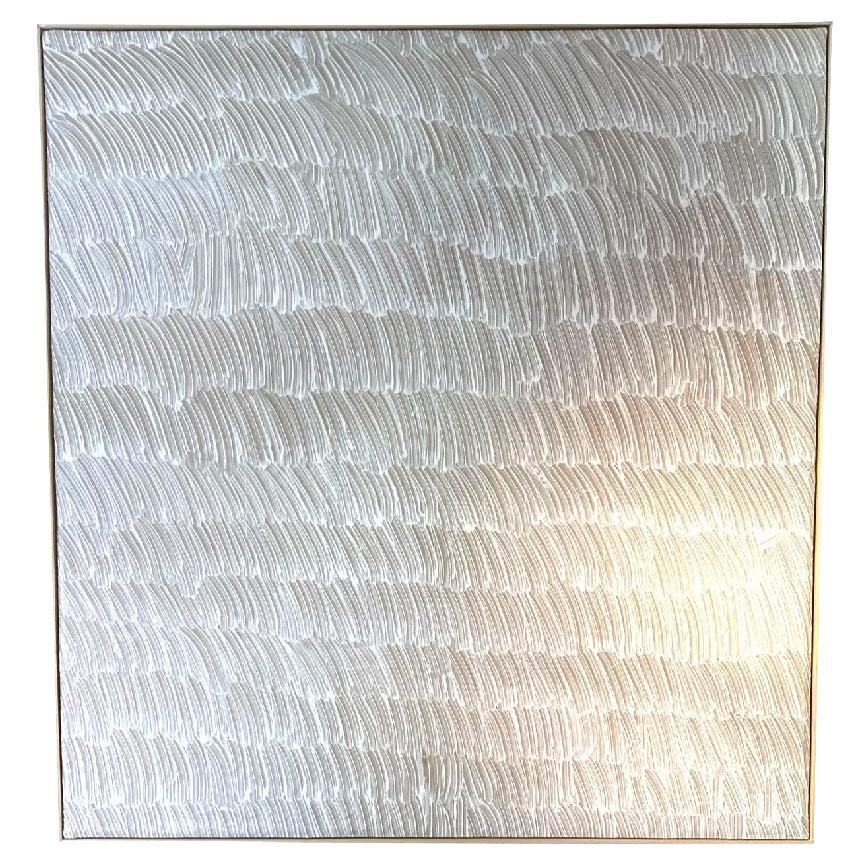 Zeitgenössisches französisches extra großes abstraktes Gemälde.
Weiße Pinselstriche aus Acryl, aufgetragen auf naturfarbenem Papier.
Schatten in Naturholz gerahmt.
Signiert auf der Rückseite von Alexander Clanys.