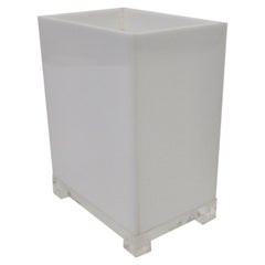 White Acrylic with Clear Lucite Base Trash Can