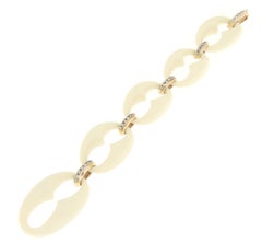White Agate 14 Karat Yellow Gold Diamonds Cuff Bracelet